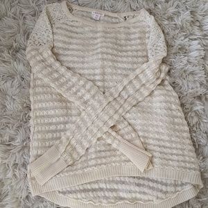Cream lace & knit pull over sweater